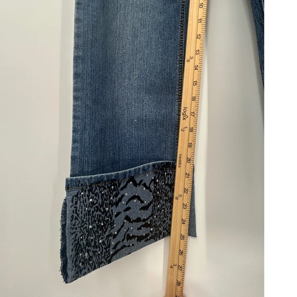 Vintage Y2K Jeans D Blue Denim Capri Jeans Zebra Cuff Rhinestone Trim Size 11